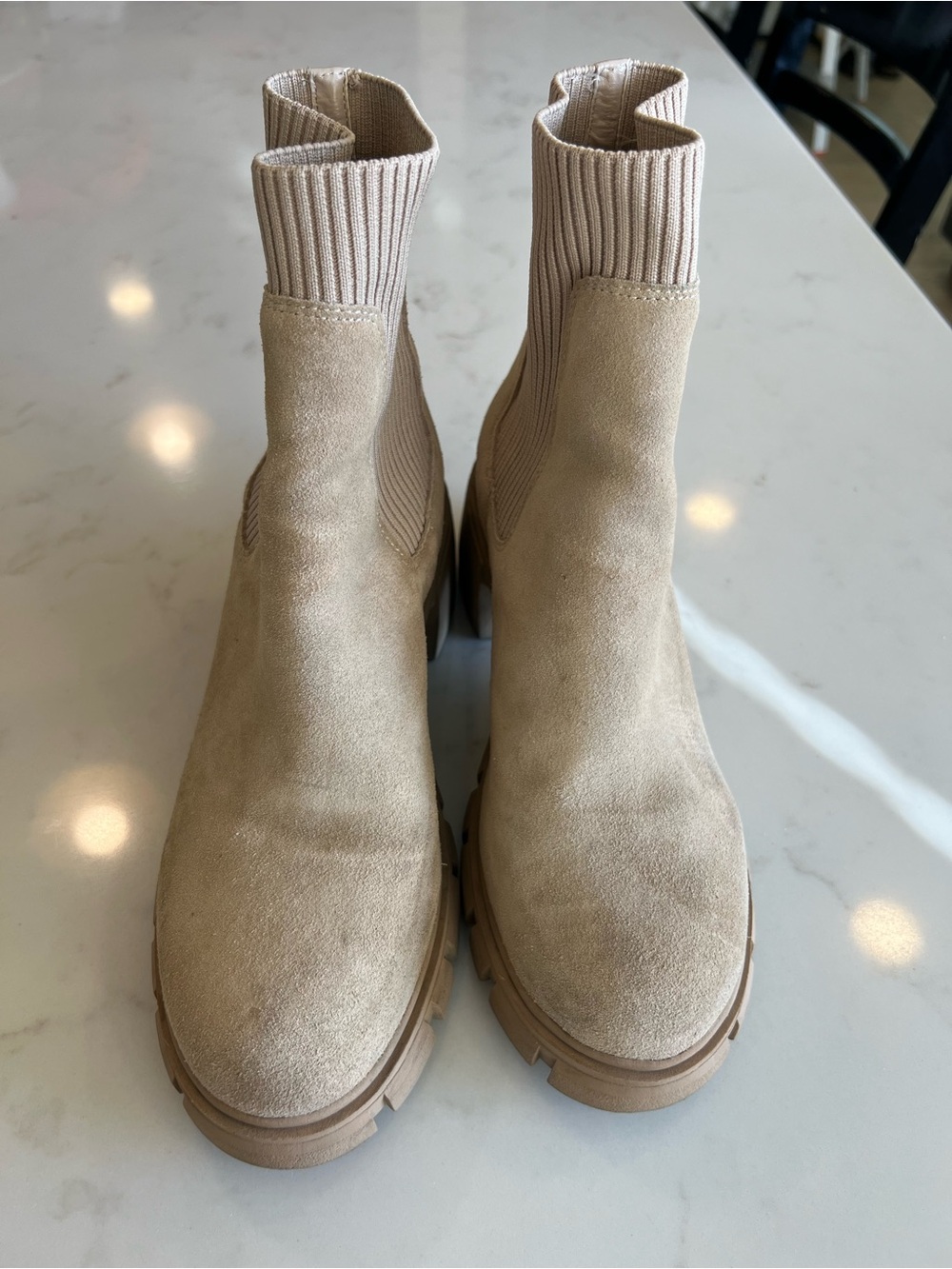 Steve Madden Beige Suede Chelsea Lug Booties